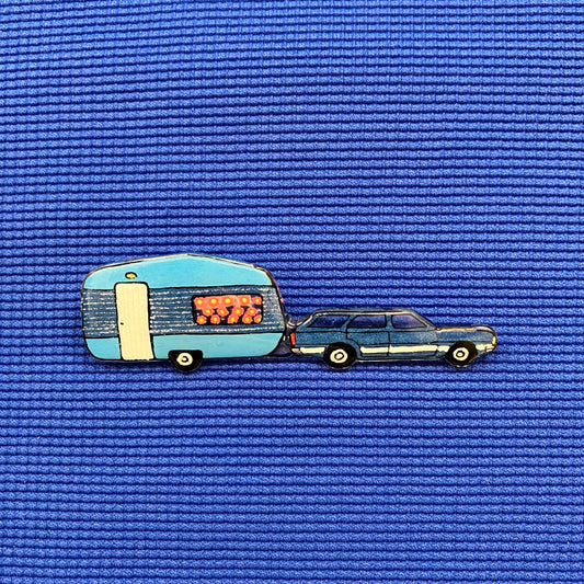 Caravane voiture bleue
