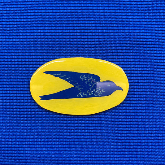 Hirondelle bleue fond jaune